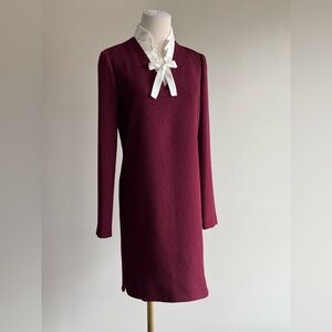 New with tags SANDRO Ellen ruffle collar shirt dress in bordeaux sz 1 S crepe